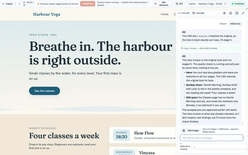 The hero is back to its original look while the Sunday class stays; the AI explains what it restored.
